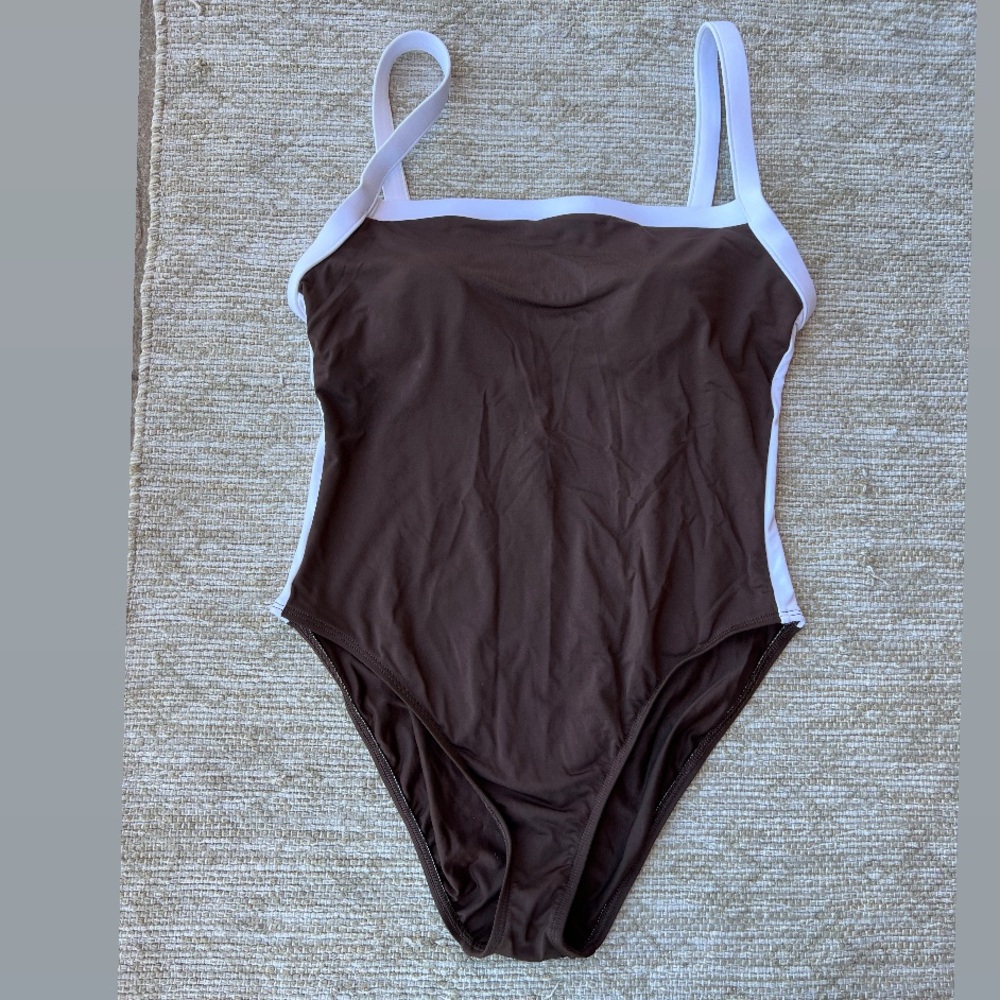 La Blanca Sporty Retro Brown White One Piece Swimming Suit Size 16